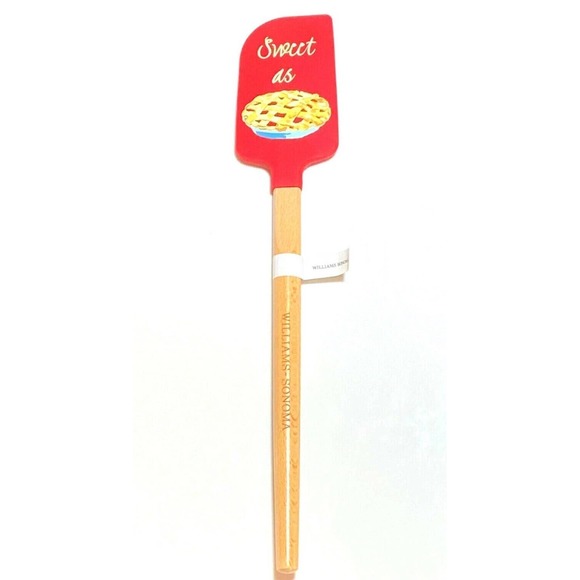 NEW Williams Sonoma 14" RED SPATULA Silicone & Wood STURDY Sweet As Cherry Pie - Picture 2 of 6